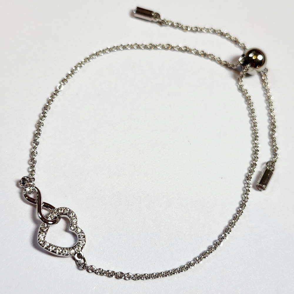 Swarovski Silver-Tone Crystal Heart & Infinity Symbol Slider Bracelet